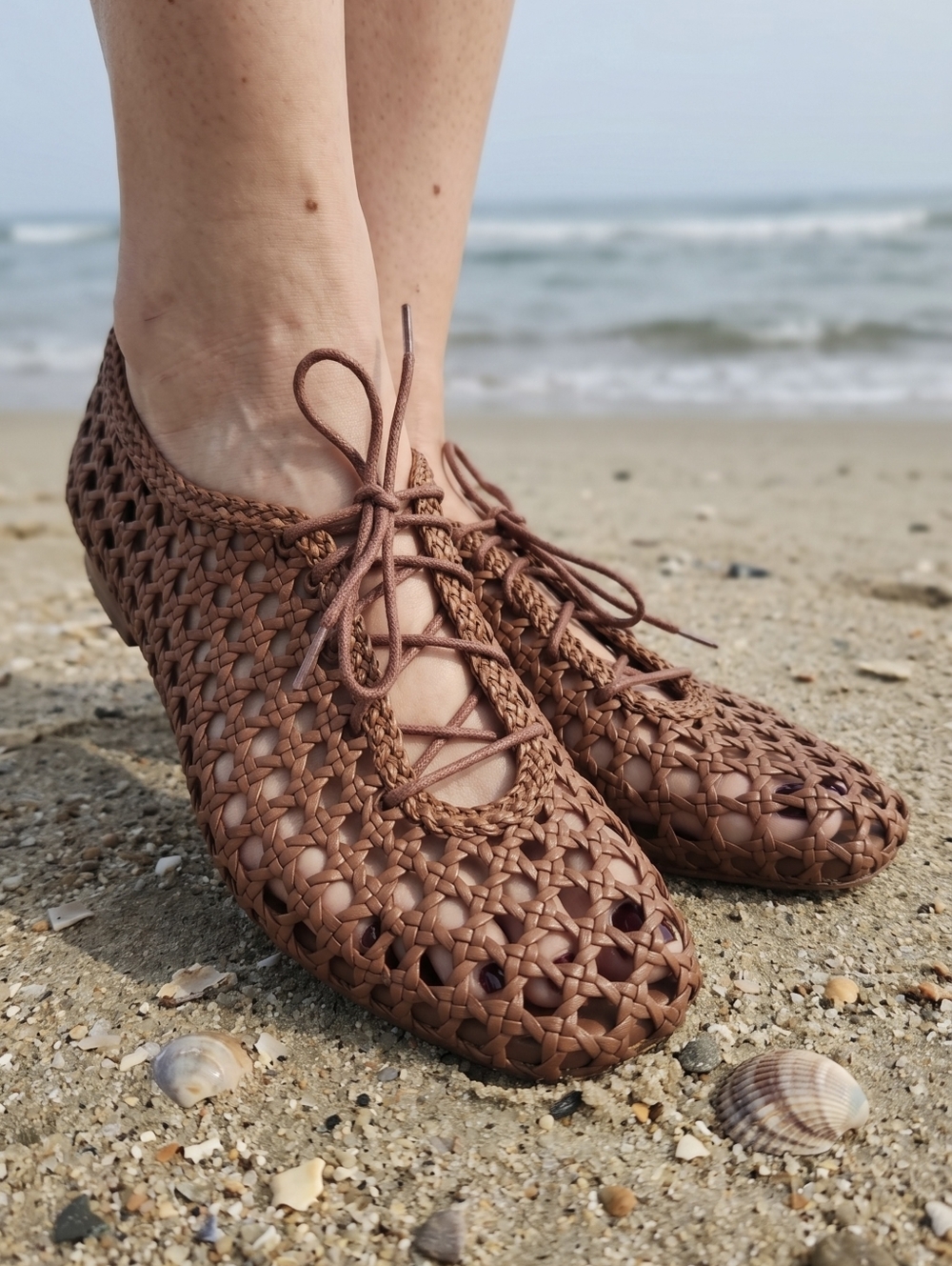 ANTONIO MELANI Brown Woven Lace-Up Flats